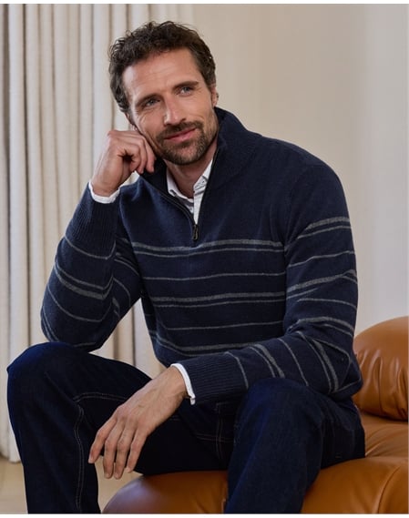 Wool Fine Stripe 1/2 Zip Sweater