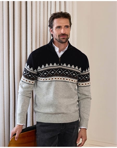 Mens Wool Fairisle 1/2 Zip Sweater