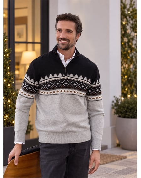 Mens Wool Fairisle 1/2 Zip Jumper
