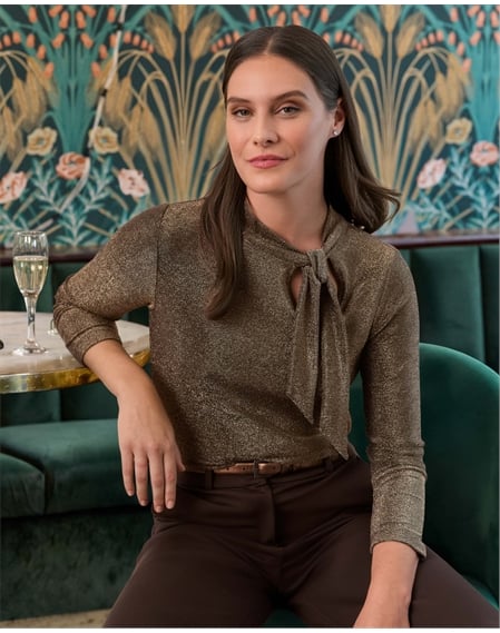 Tie Neck Metallic Shimmer Top
