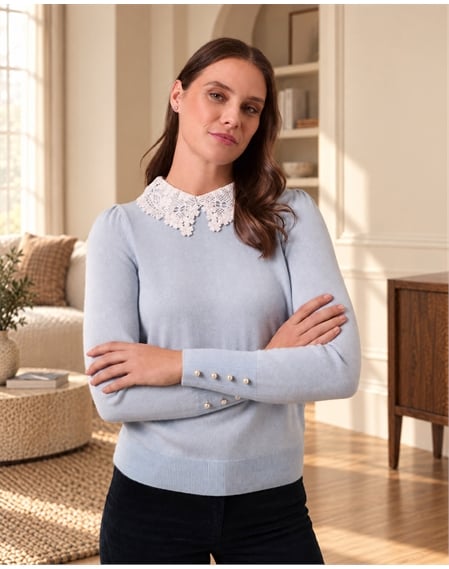 Wool Cashmere Lace Collar Sweater