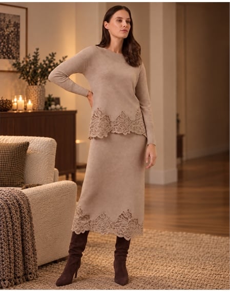 Wool Lace Insert Skirt