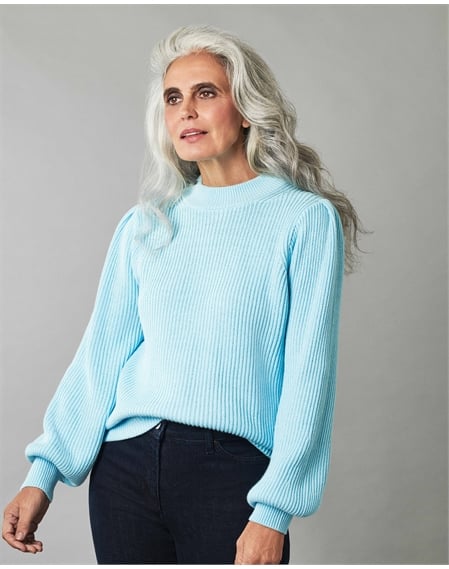 chunky ribbed puff sleeve sweater