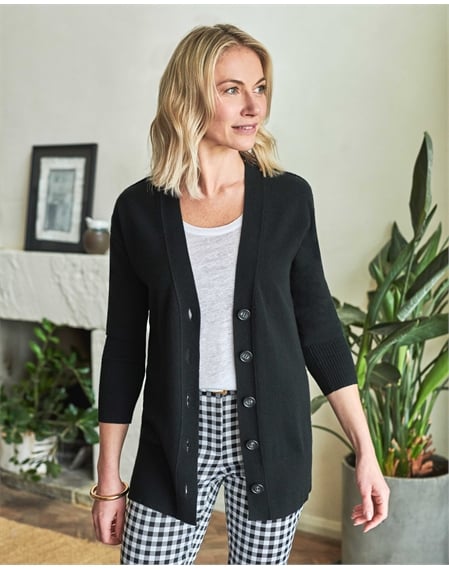 Ribbed Cashmere Trim Boyfriend Cardigan