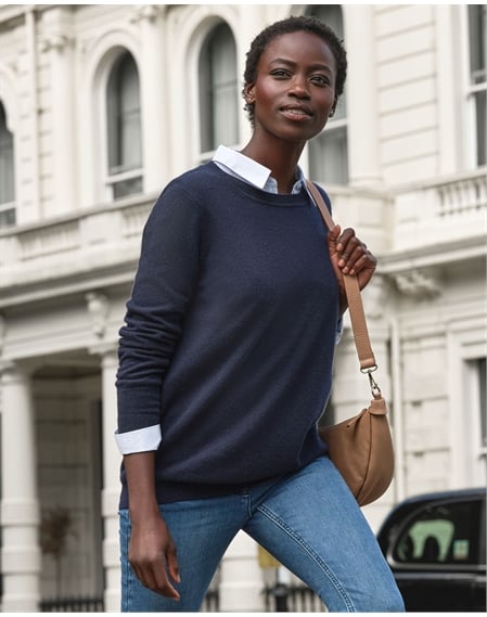 Navy blue sweater with jeans best sale