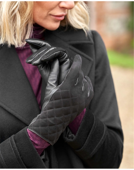 Womens Quilted Suede Gloves