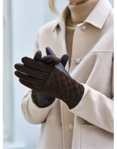 Womens Quilted Suede Gloves