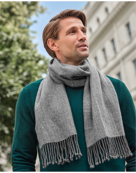 Mens Cashmere Herringbone Scarf