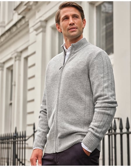 Wool Cashmere Ribbed Zip Through