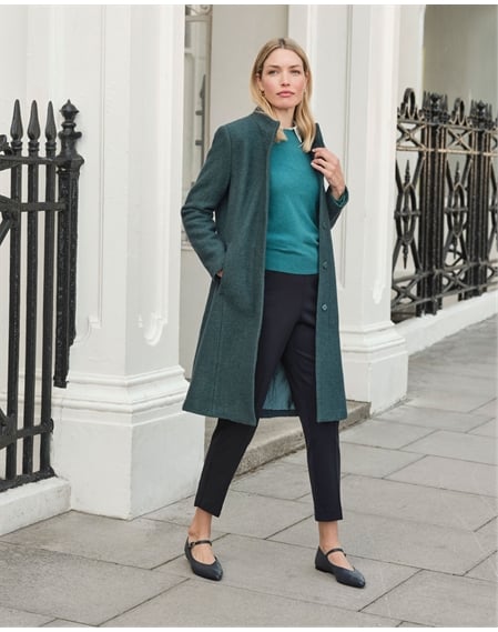 Boucle Textured Wool Funnel Neck Coat