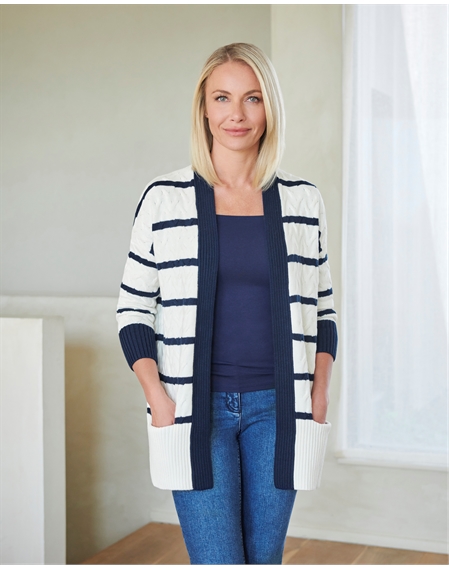 Wool Cotton Stripe Cable Cardigan