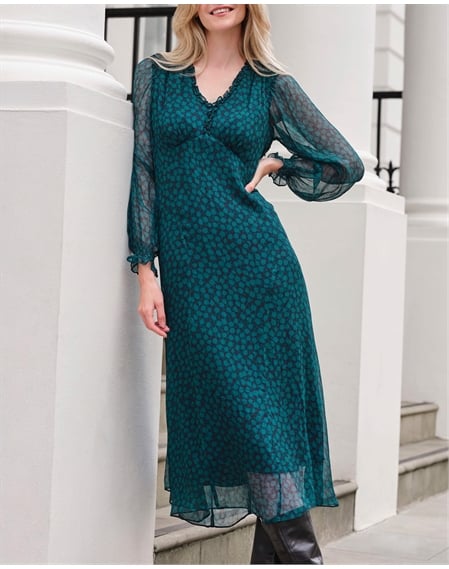 Frill Neck Printed Dress