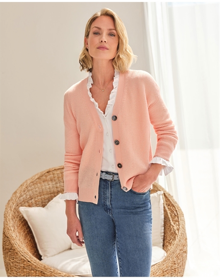Wool Cashmere Ribbed V Neck Cardigan