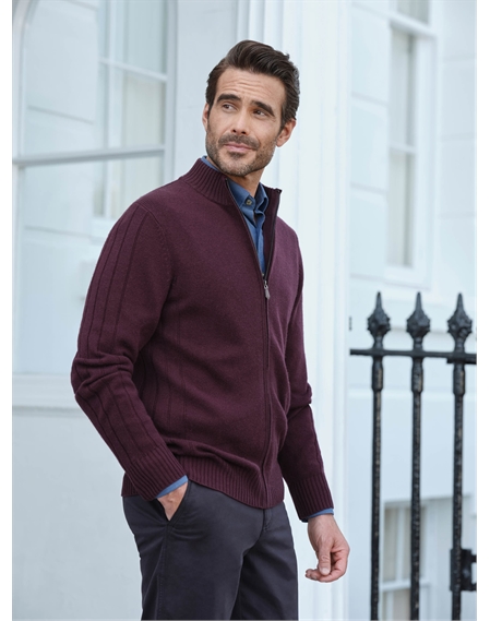 Wool Cashmere Ribbed Zip Through