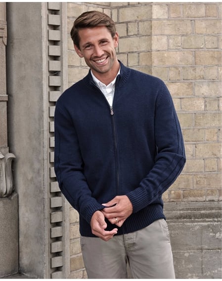 Wool Cashmere Ribbed Zip Through Cardigan