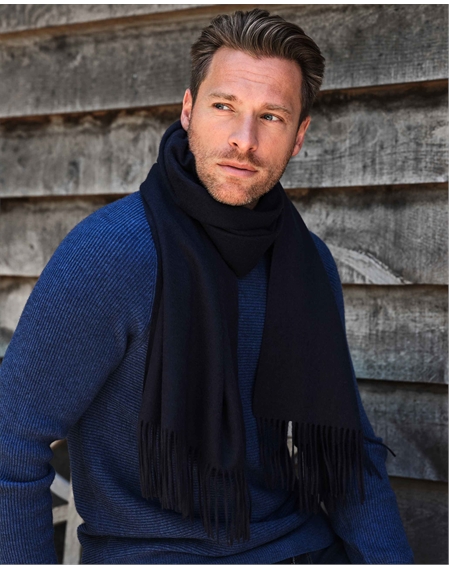 Navy Mens Cashmere Tassel Scarf Pure Collection