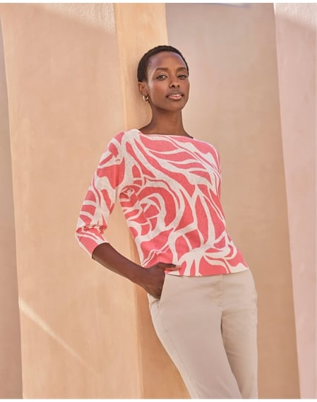 Linen Leaf Print Sweater
