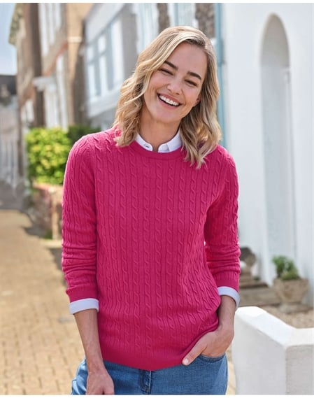 Cashmere Merino Cable Crew Neck Sweater