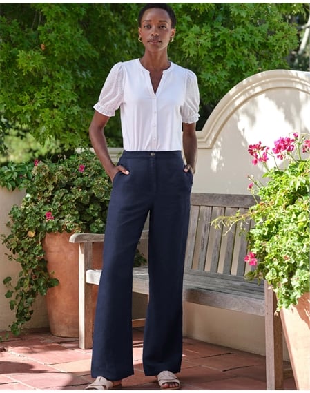 Linen Blend Wide Leg Trousers