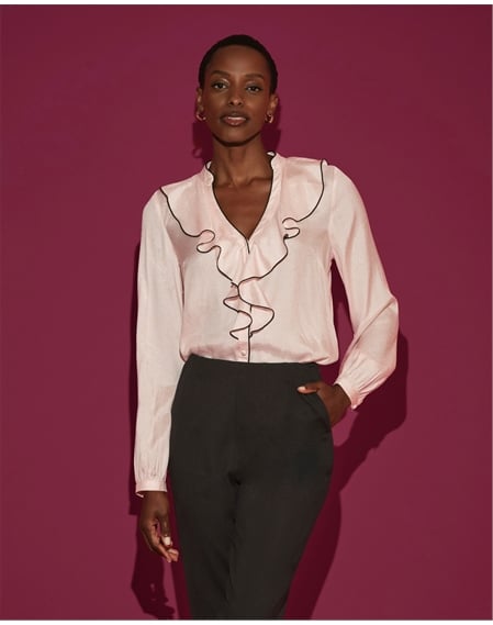 Contrast Piping Frill Shirt