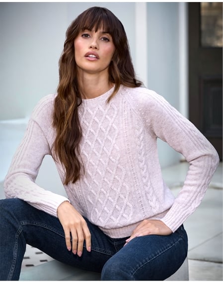 Cable Crew Neck Cashmere Sweater