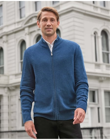 Wool Cashmere Ribbed Zip Through