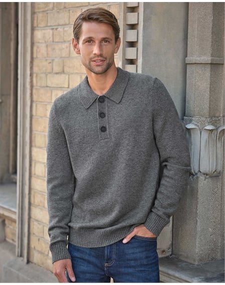 Mens Cashmere Blend Button Collar Jumper