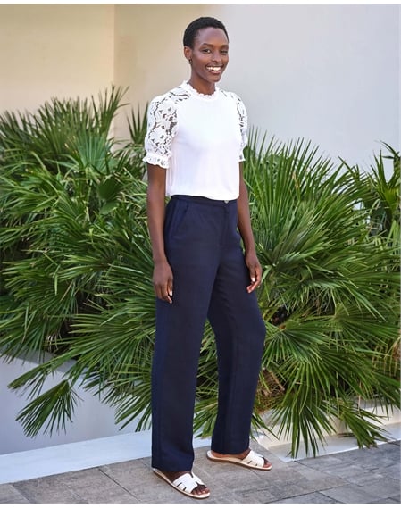 Linen Blend Wide Leg Trousers