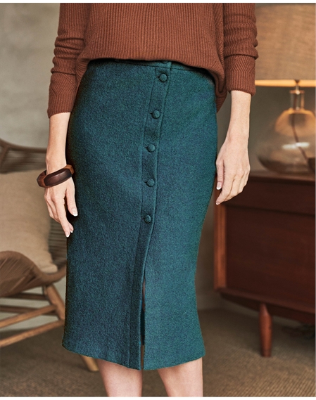 Wool Blend Button Through Midi Skirt