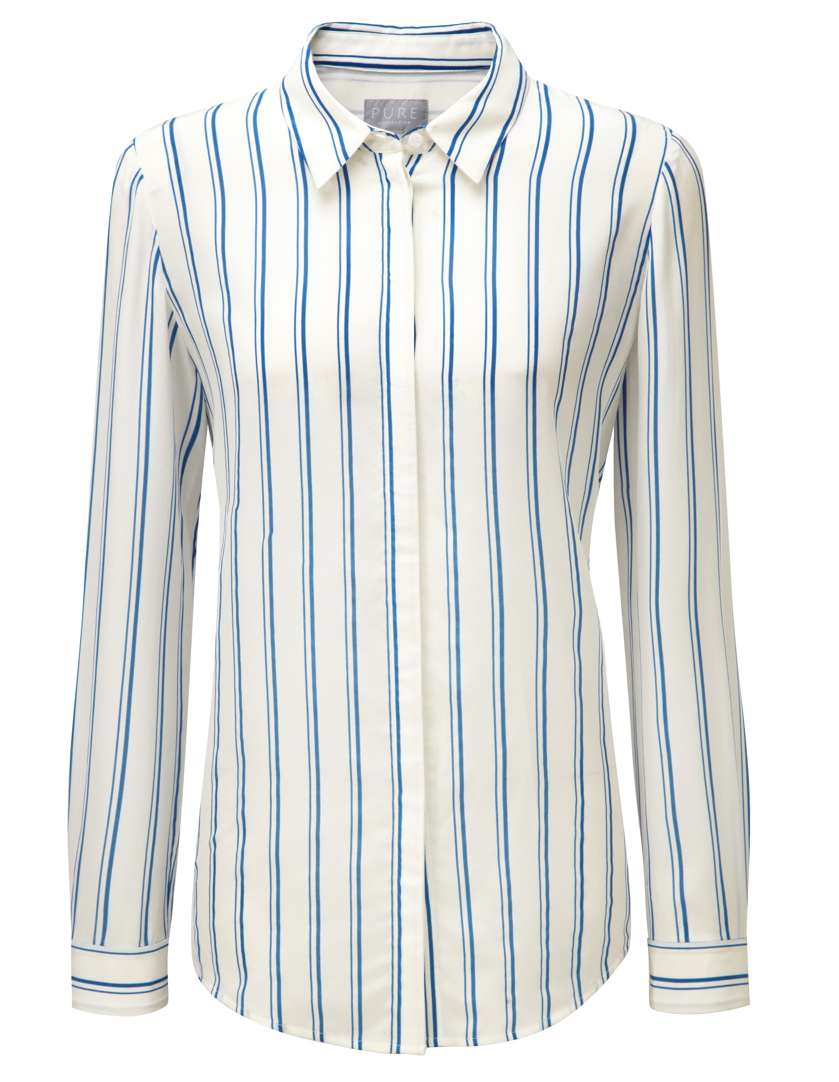 Cobalt Blue Stripe | Relaxed Washed Silk Blouse | Pure Collection