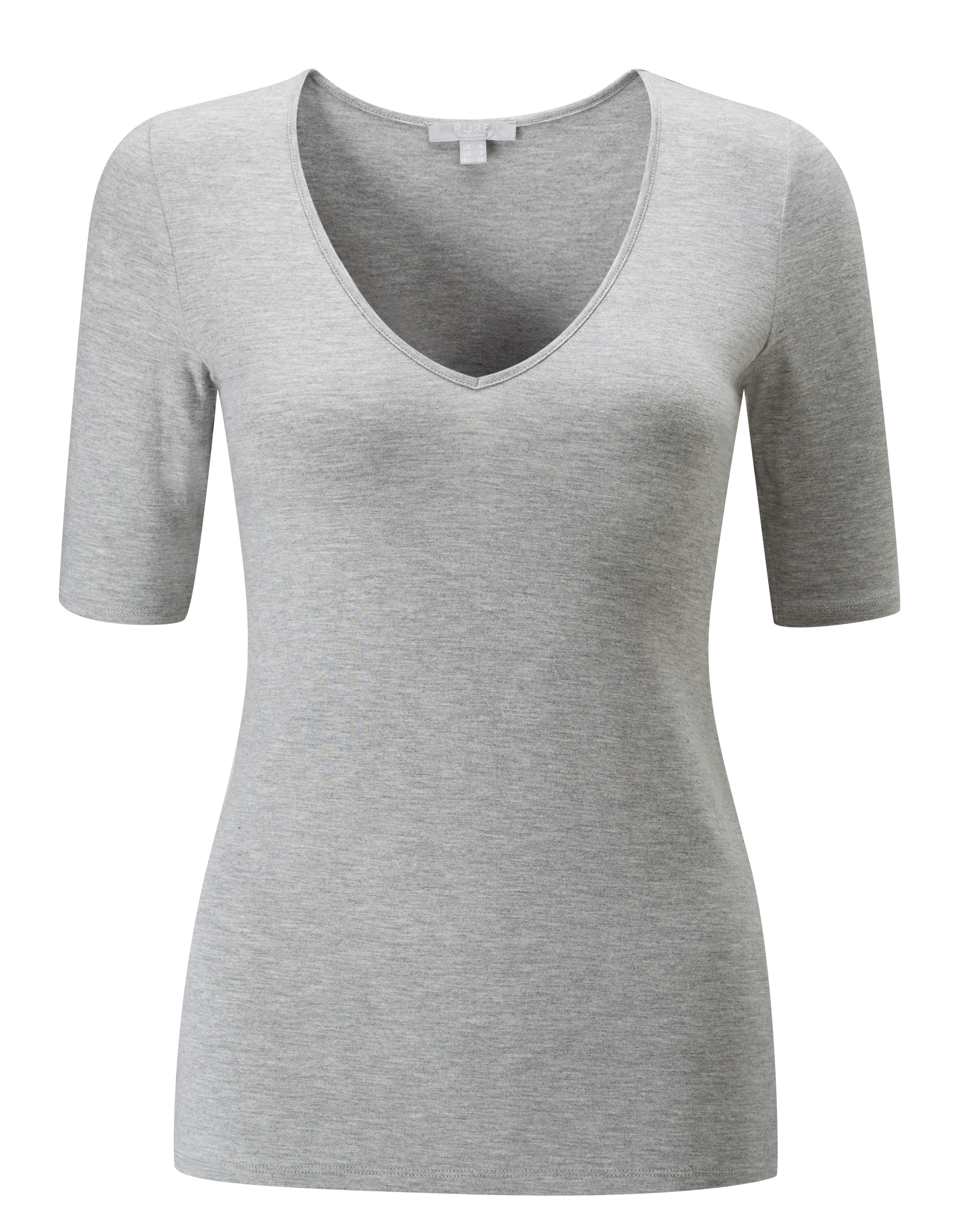 Light Grey Marl | Jersey V Neck T-Shirt | Pure Collection