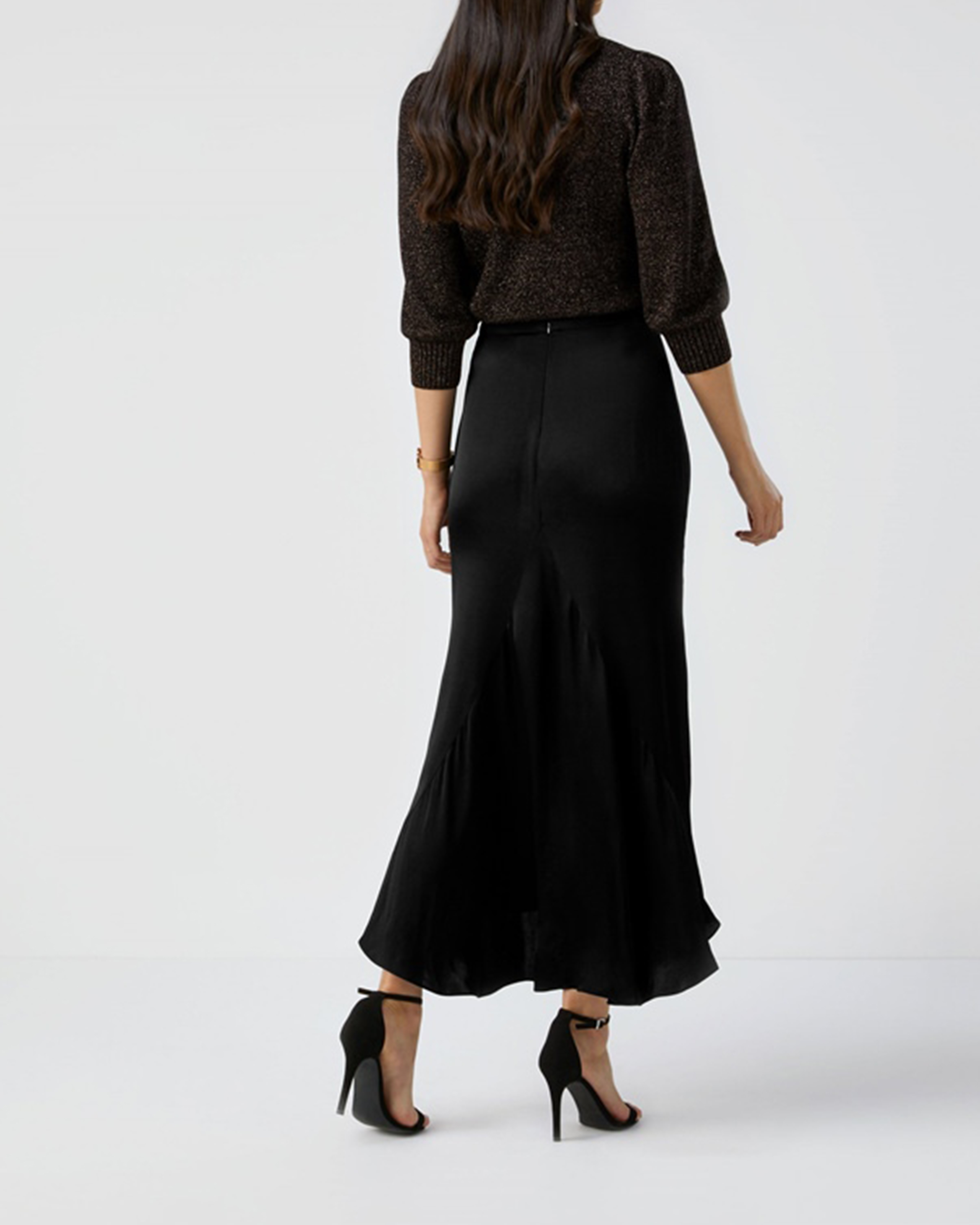 Black Satin Dipped Hem Skirt Pure Collection