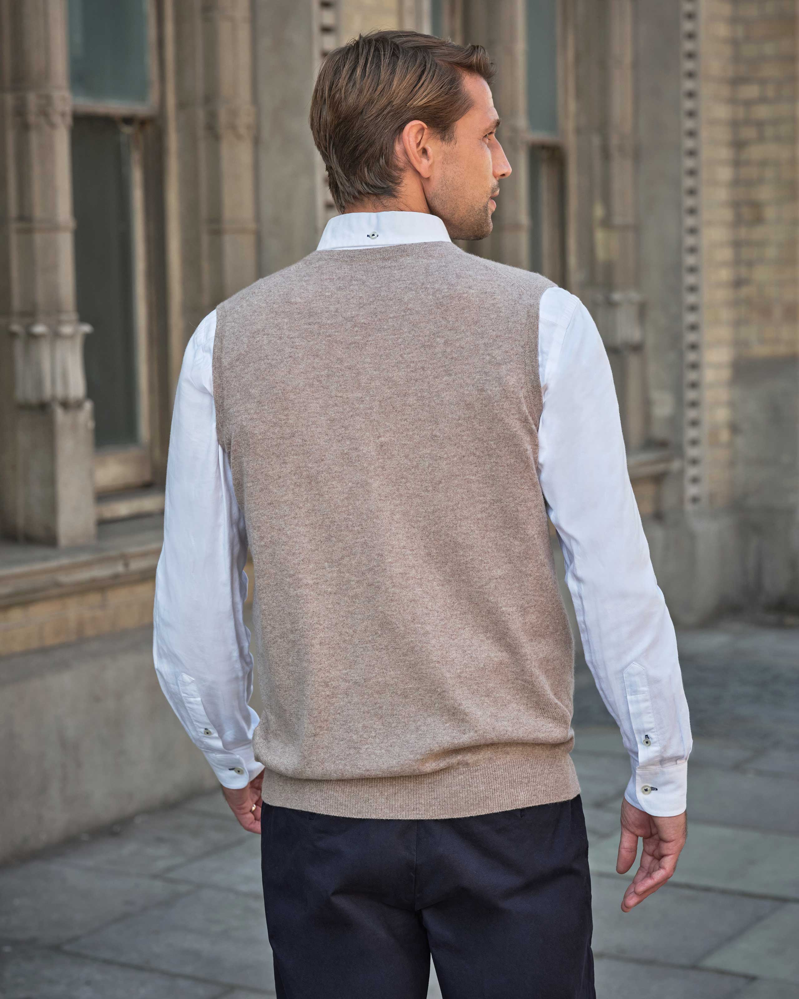 Oatmeal Mens Cashmere Slipover Pure Collection 