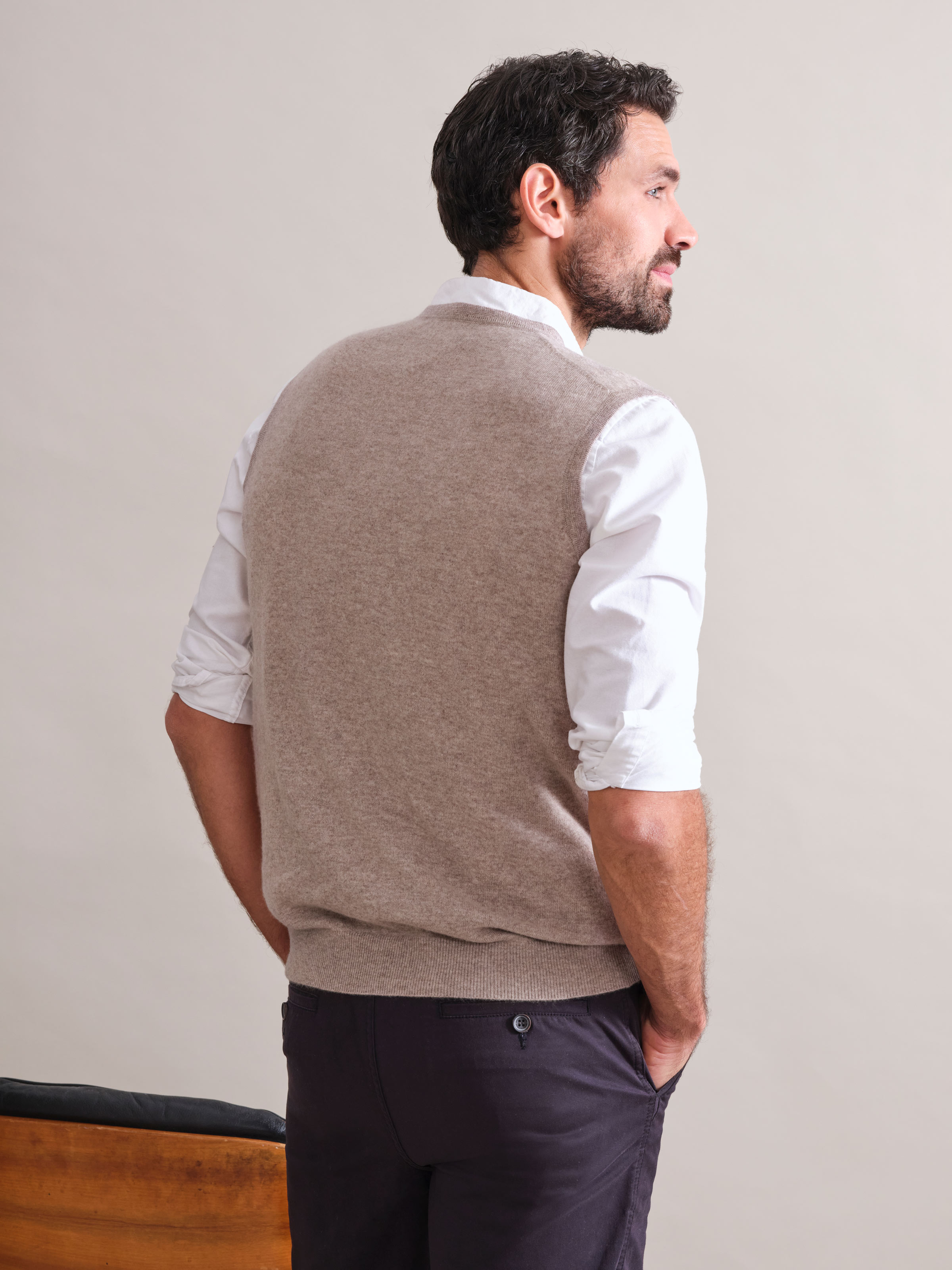 Oatmeal Mens Cashmere Slipover Pure Collection 