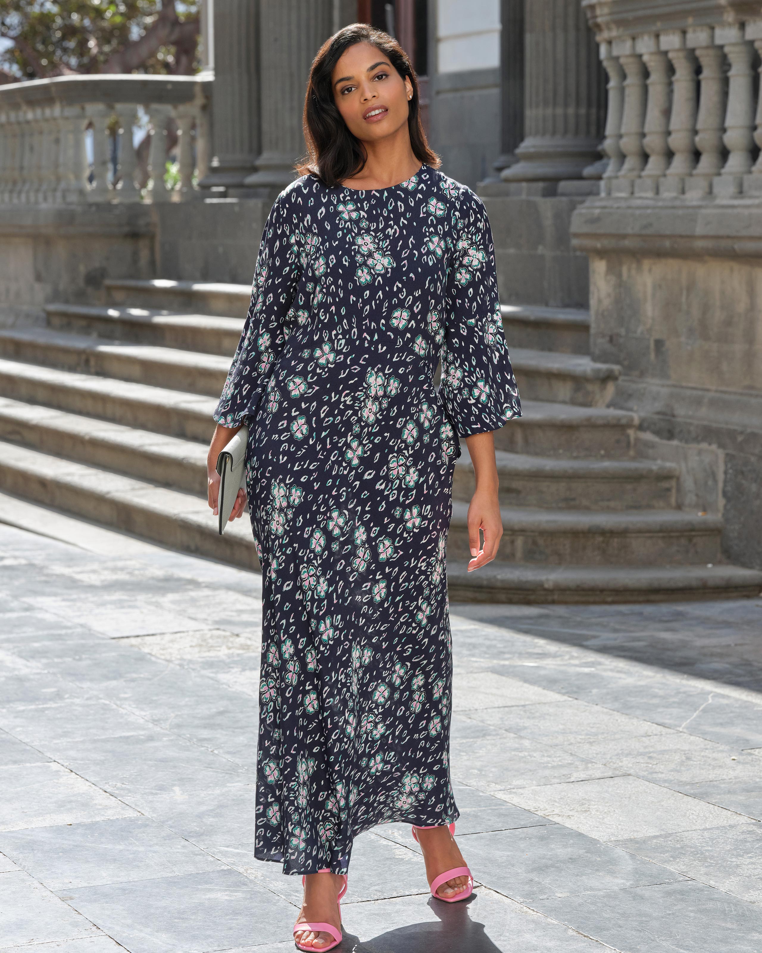 Animal Floral | Fluted Sleeve Midi Dress | Pure Collection
