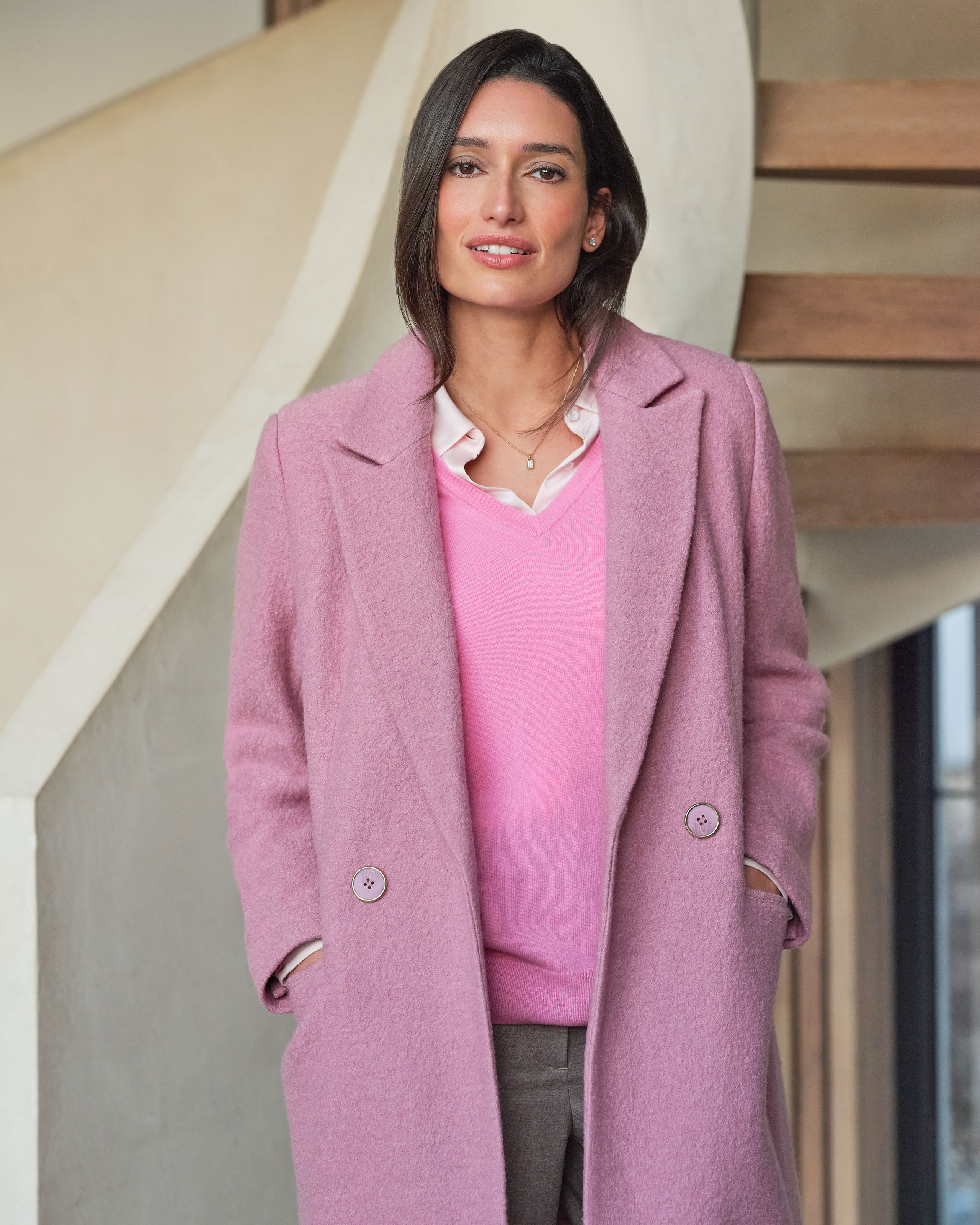Winter Style Fluff Solid Single Breasted Pink Coat main image 0
