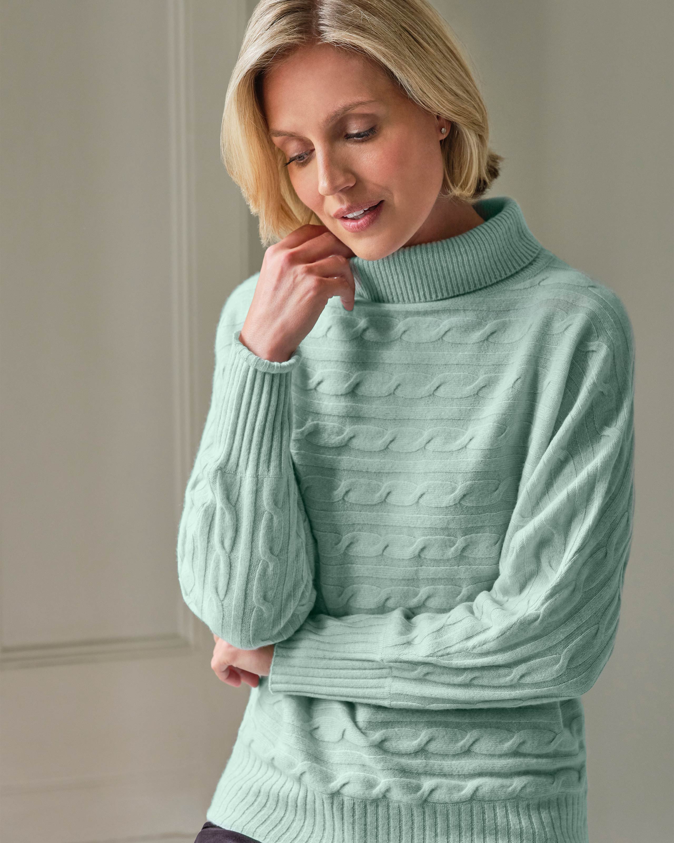 Willow Green | Cable Dolman Sweater | Pure Collection