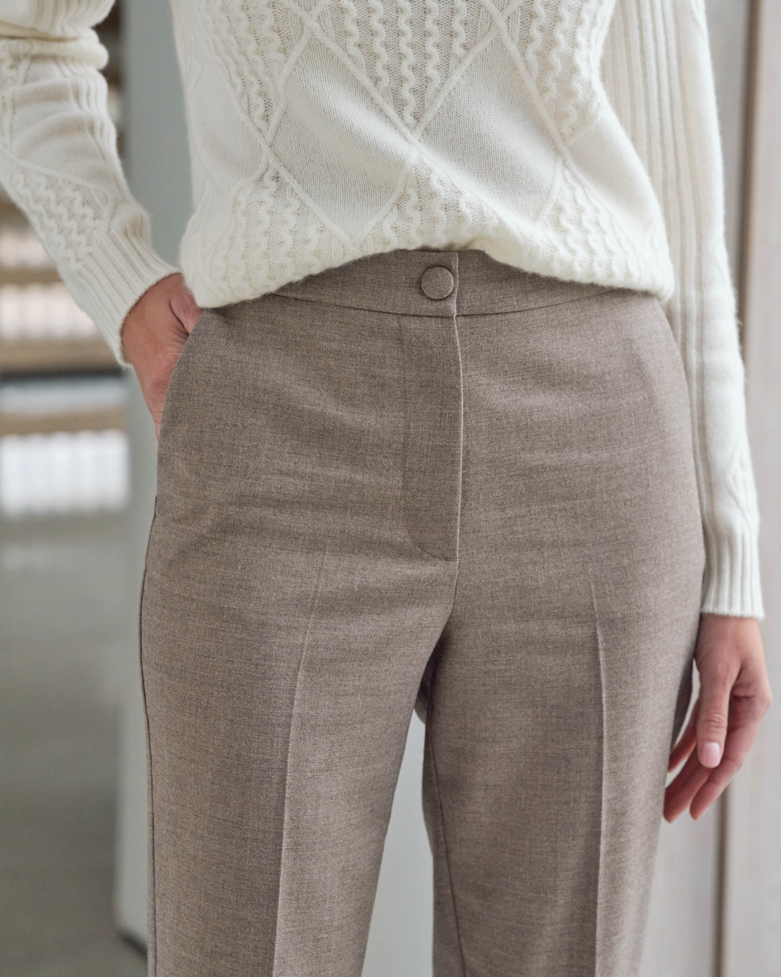 Pumice-Coloured Trousers in Wool Blend main image 0