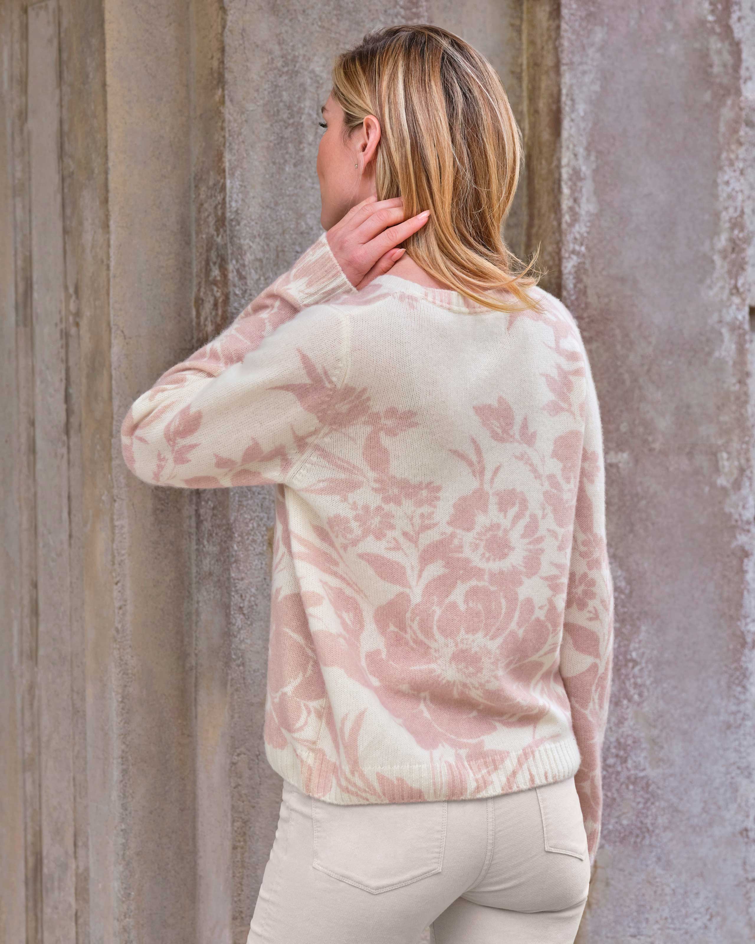 Camel/ Soft White | Cashmere Lofty Printed Knit | Pure Collection