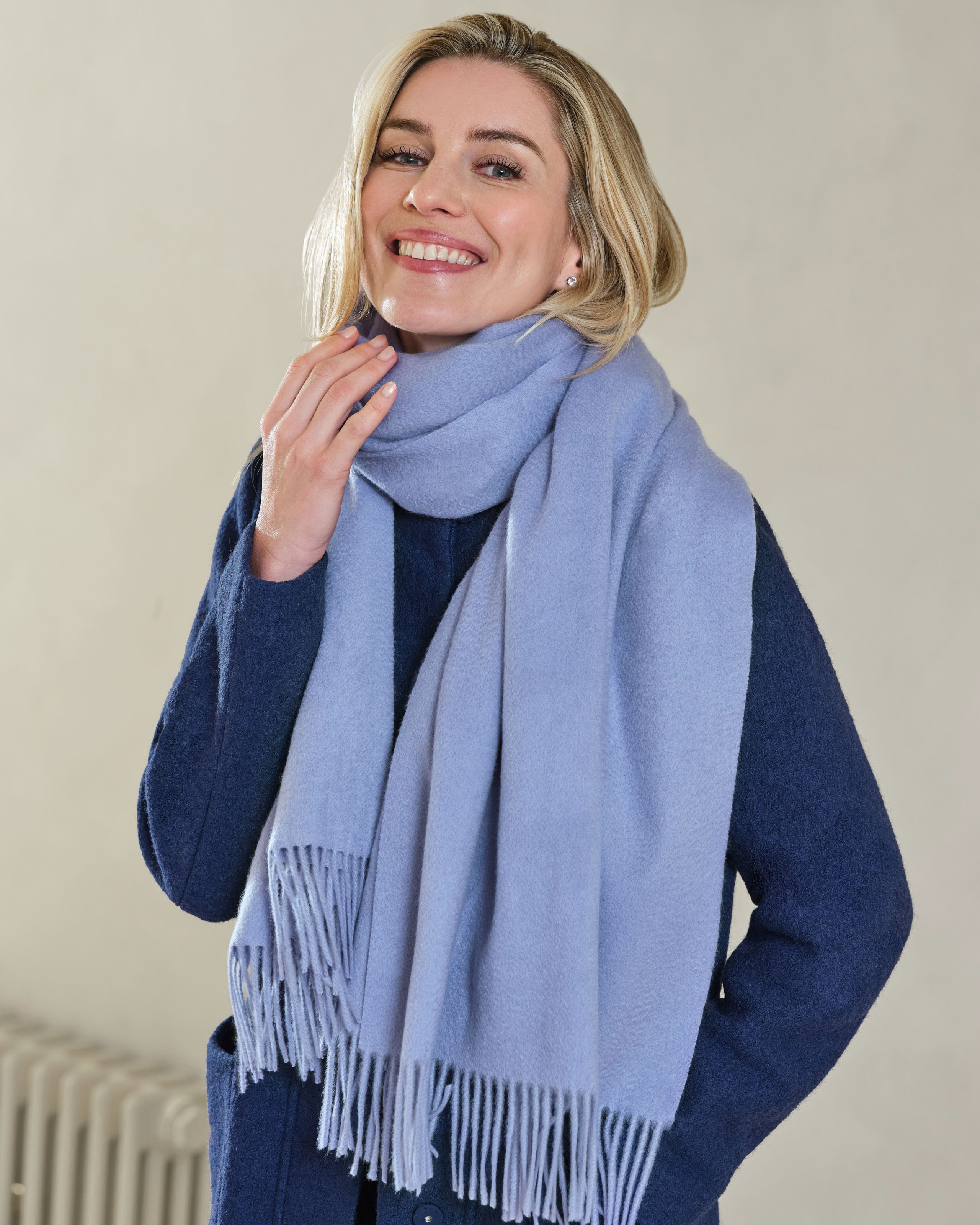 Blue | Womens Wool Cashmere Fringed Scarf | Pure Collection