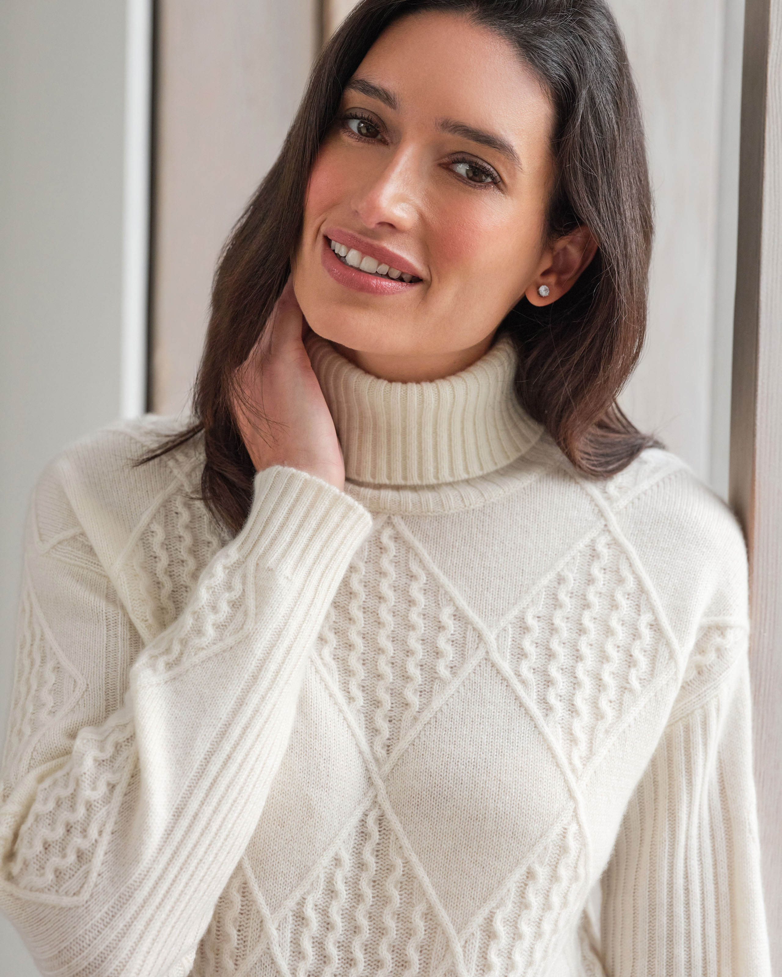 Soft White | Cashmere Textured Roll Neck Sweater | Pure Collection