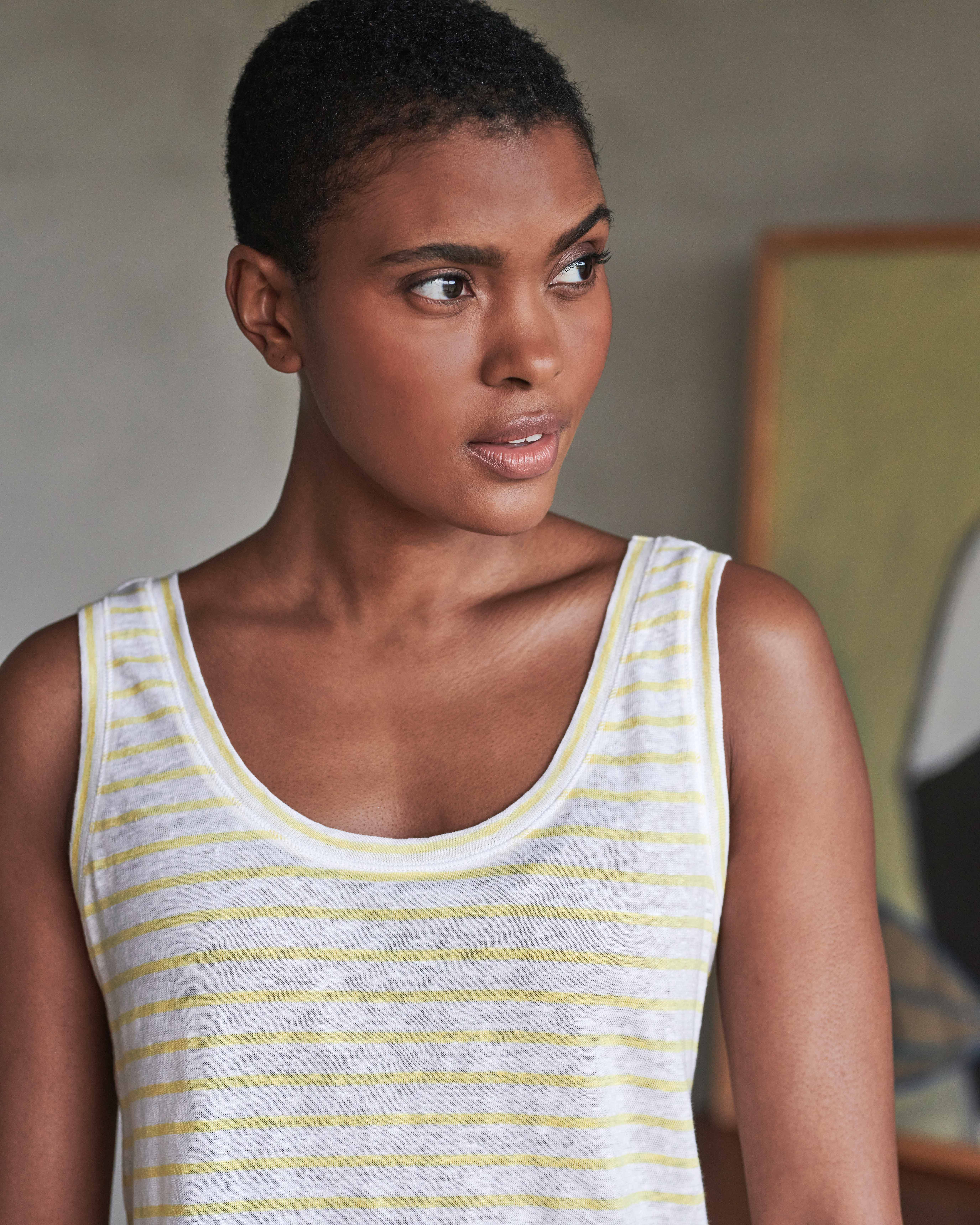 Lemon/White Luxury Linen Jersey Vest Pure Collection