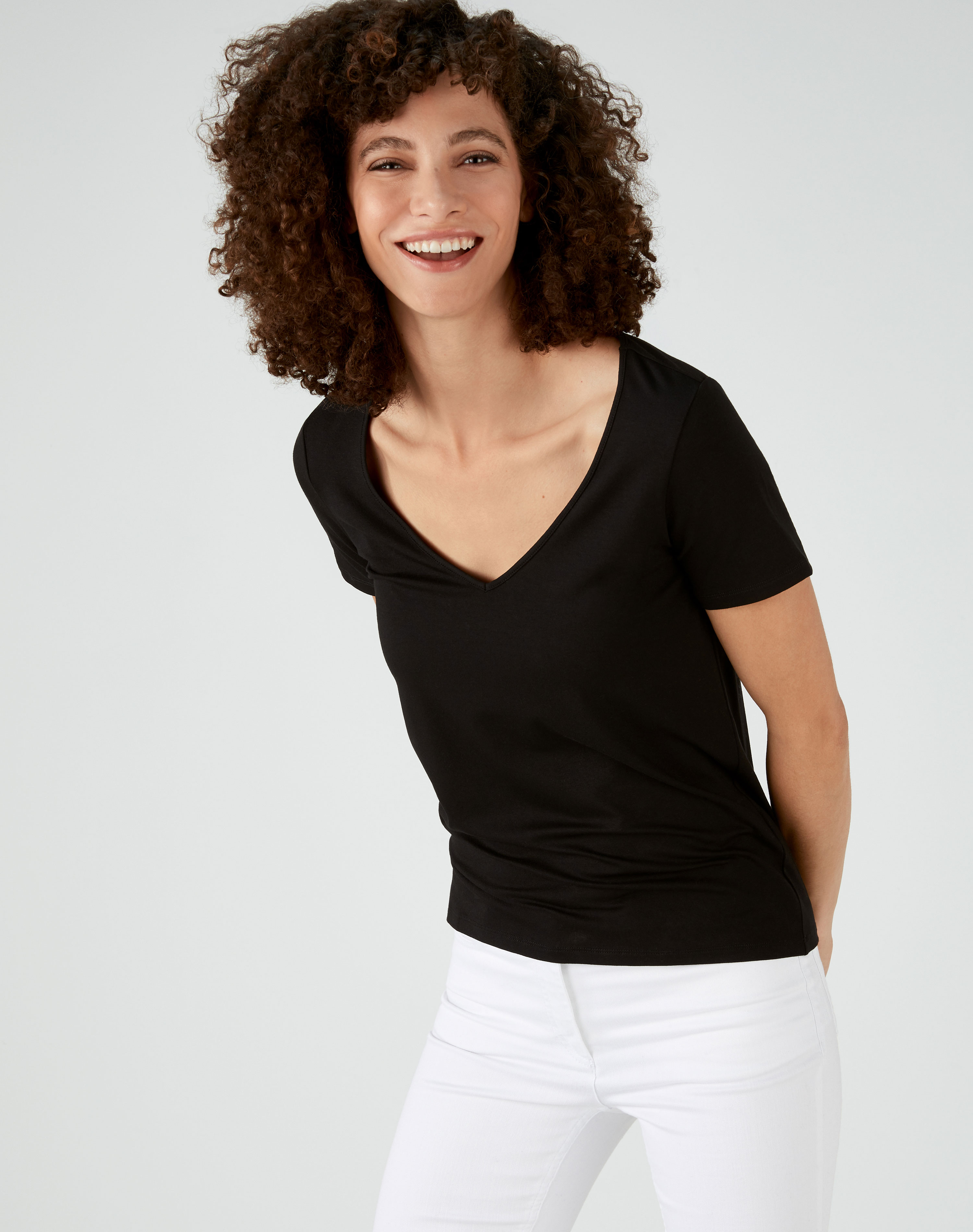 Black Soft Jersey V Neck Top Pure Collection