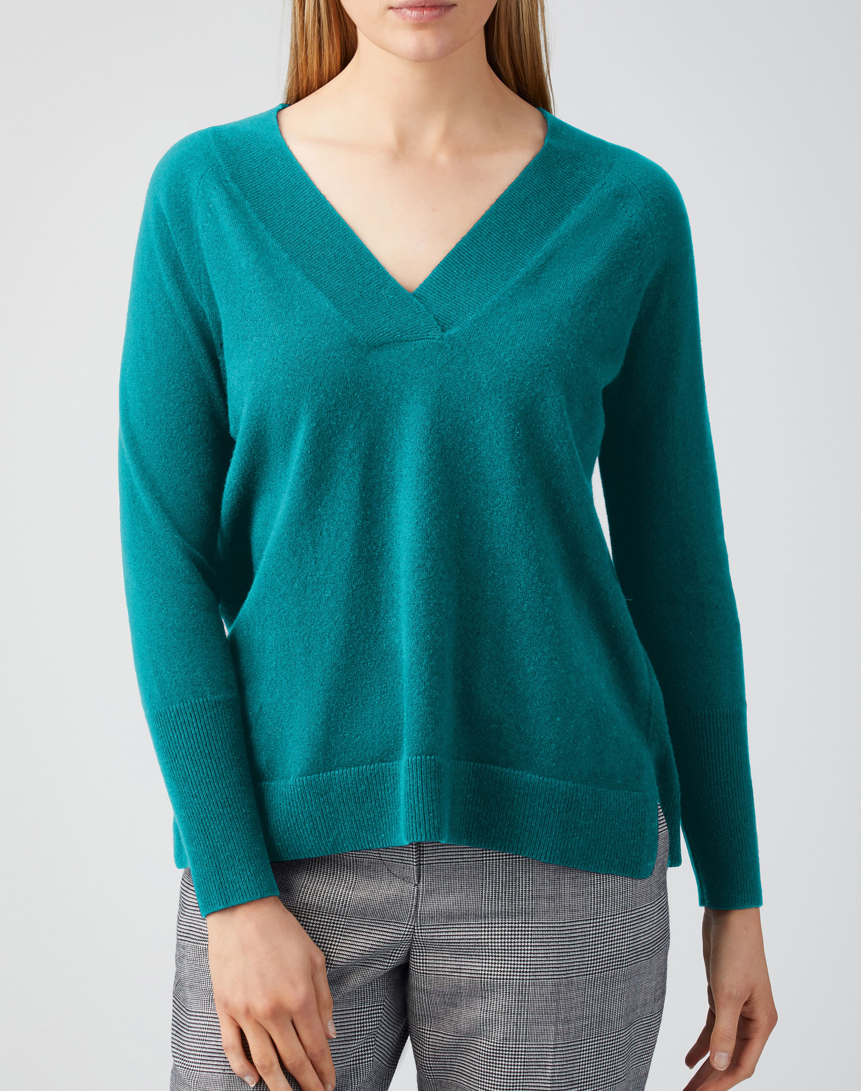 Teal | Cashmere Wide V Neck Sweater | Pure Collection