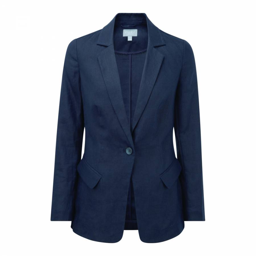 French Navy | Longline Linen Jacket | Pure Collection