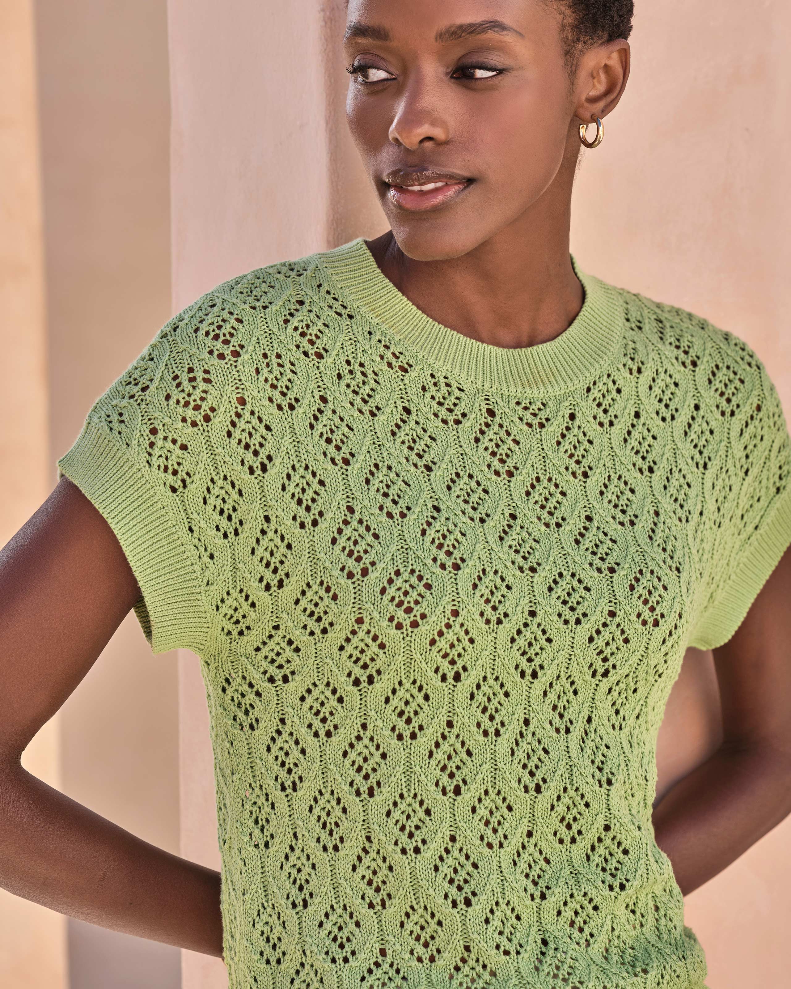 RONSON KNIT TOP, BAMBOO GREEN