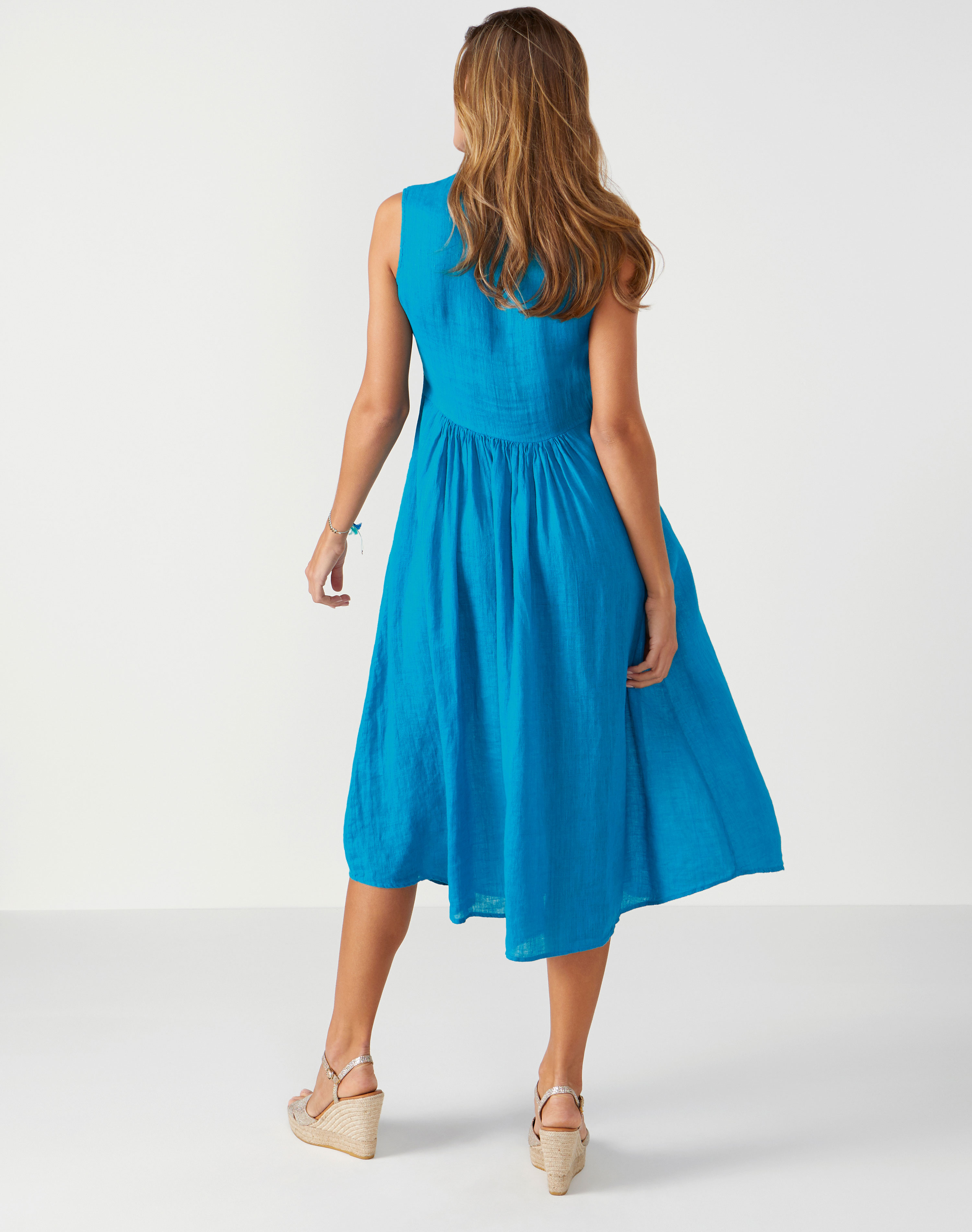 Bright Turquoise Laundered Linen Midi Dress Pure Collection