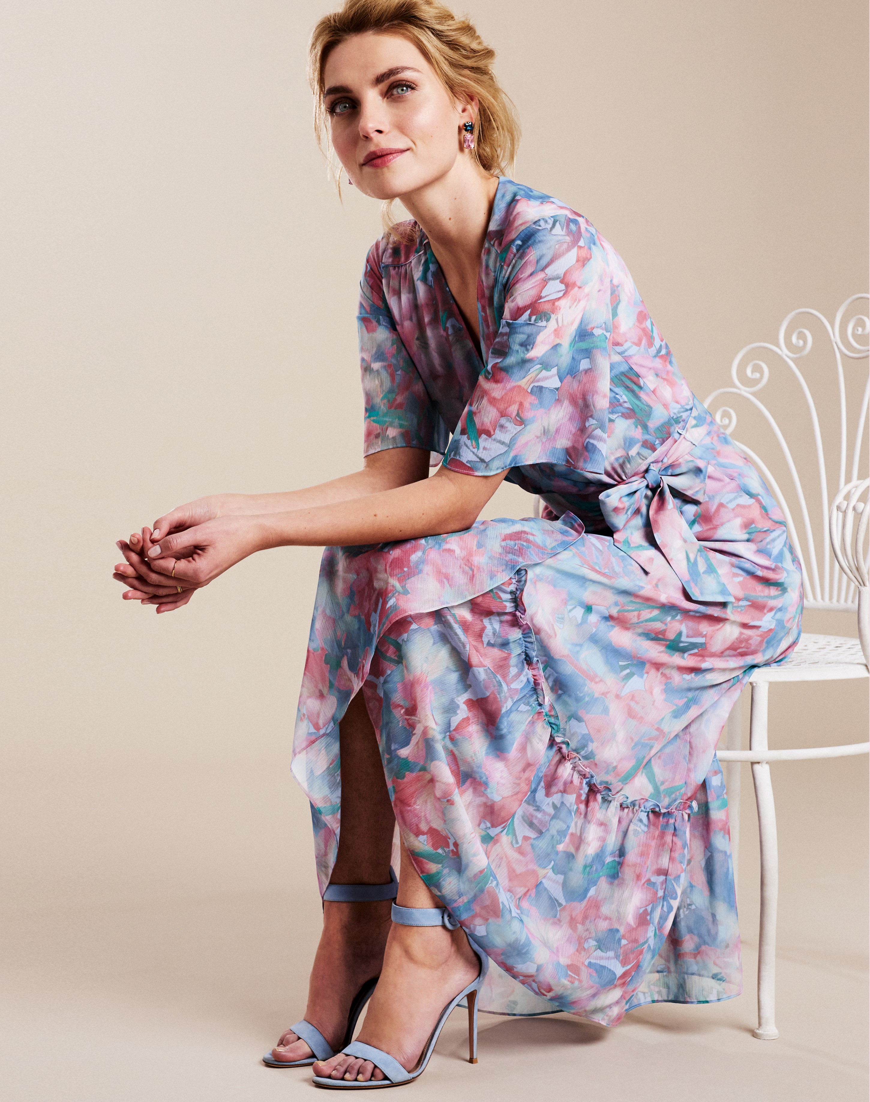 Garden Floral | Printed Wrap Midi Dress | Pure Collection