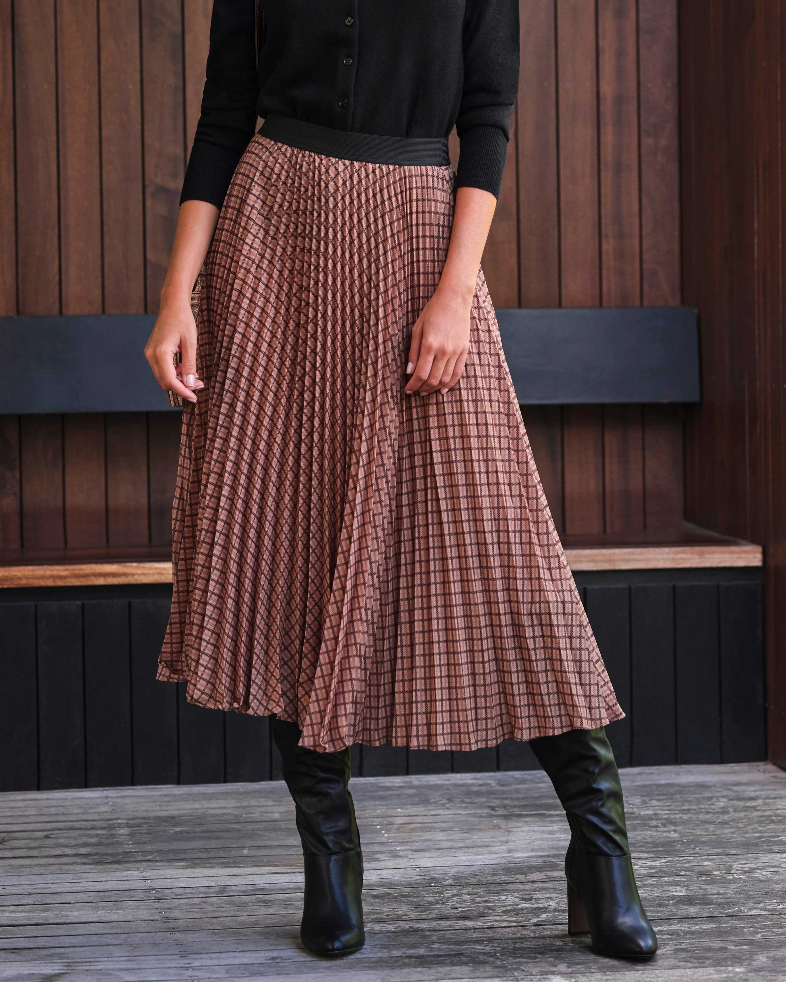 Check | Sunray Pleat Skirt | Pure Collection