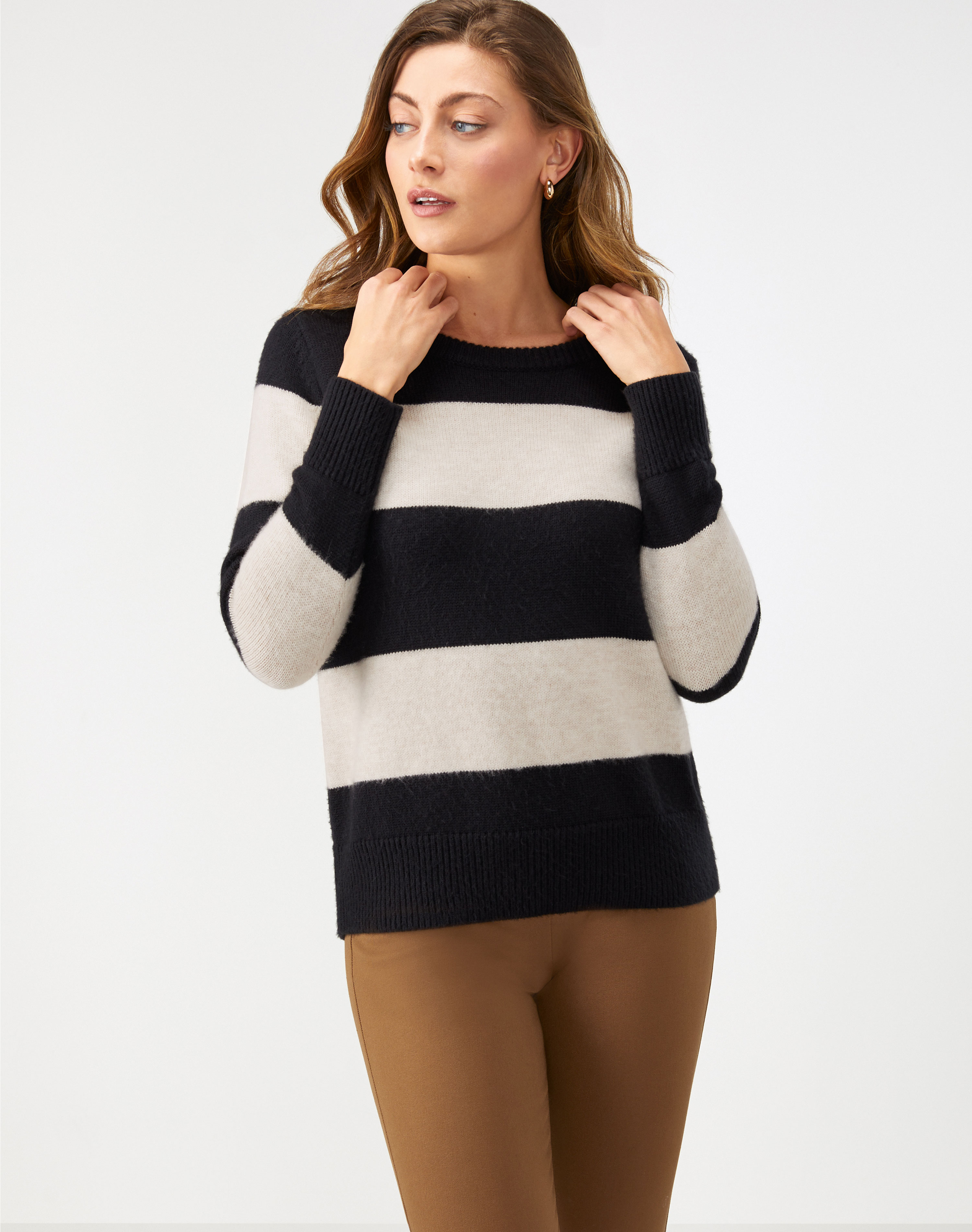 Black/Neutral Brushed Stripe Boyfriend Sweater Pure Collection